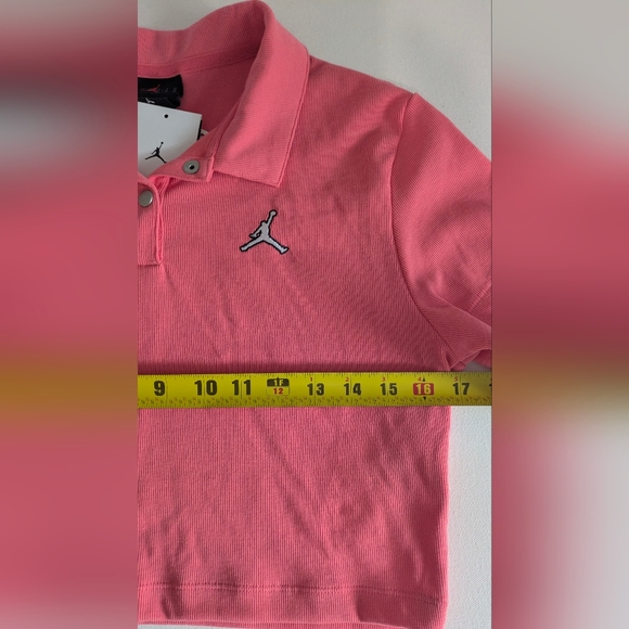 Jordan Nike New Women's Ribbed Cropped Polo Shirt Size L Color Pink Crop Top - Picture 8 of 11